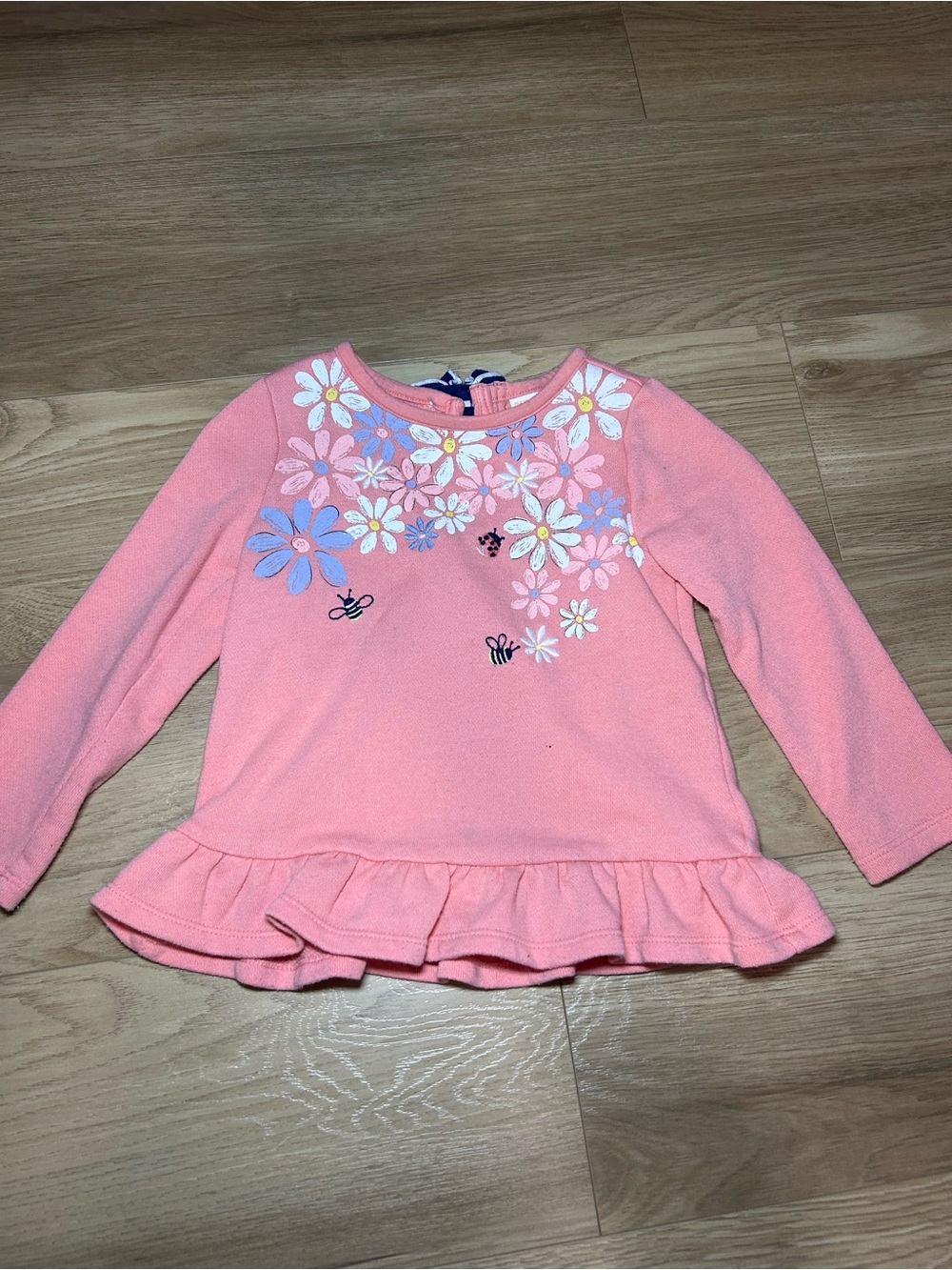 Gymboree Coral Pink Floral Ruffle-Hem Long Sleeve Top
